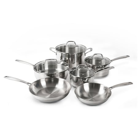 Othello 10-Piece Tri-ply Stainless Steel Pots and Pans Cookware Set, Silver CH-SSCO6